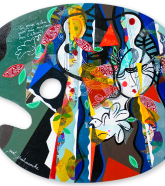 Ton visage restera gravé dans mon coeur - Acrylic on Wood - 18.5 x 23.2 in